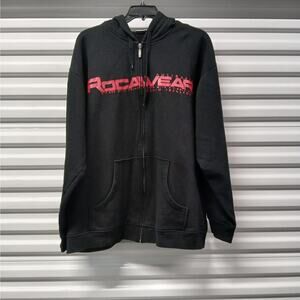 Vintage Y2K Rocawear Mens Hoodie Zip Up Jacket 3X Black Spell Out Logo Grunge